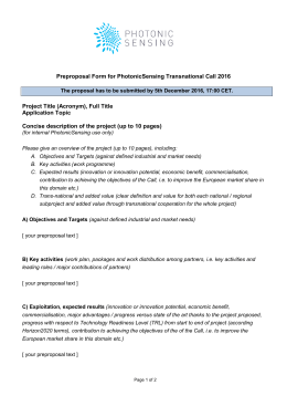 Preproposal Form for PhotonicSensing Transnational Call 2016