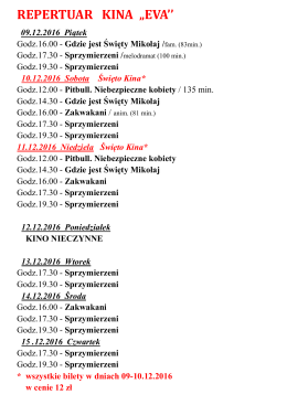 Filmy w Kinie Eva do 15.12 kliknij tu