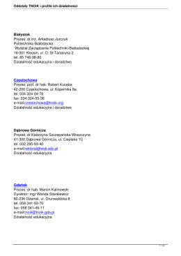 Oddziały TNOiK i profile ich działalności