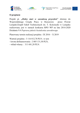 O projekcie Projekt pt. &bdquo;Dobry start w zawodową przyszłość &rdquo; złożony