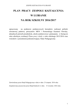 plan pracy zespołu kształcenia w łubianie na rok szkolny 2016/2017