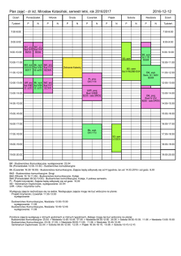 Plan zajęć - dr in . Mirosław Kotasiński, semestr letni, rok 2016/2017