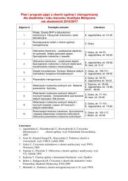 Plan i program zajęć z chemii ogólnej i nieorganicznej