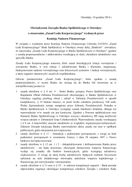 Oświadczenie Zarządu Banku Spółdzielczego w Ostrołęce o