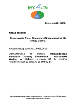 Nazwa zadania: Opracowanie Planu Gospodarki Niskoemisyjnej dla