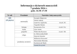 Informacja o dyżurach nauczycieli