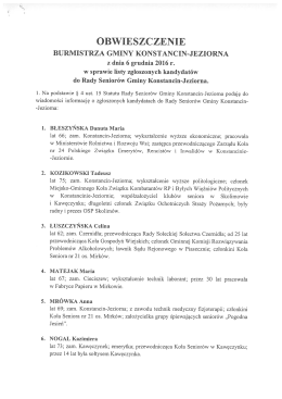 Obwieszczenie burmistrza - lista kandydat&oacute;w