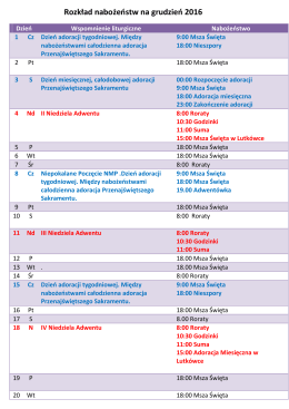 Rozkład nabożeństw - Parafia Kościoła Starokatolickiego
