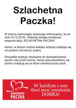 W imieniu Samorządu Szkolnego informujemy, że do dnia 10.12