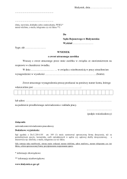 O zwrot utraconego zarobku - Sąd Rejonowy w Białymstoku