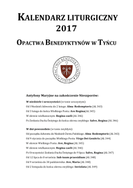 kalendarz liturgiczny 2017 opactwa benedyktynów w tyńcu