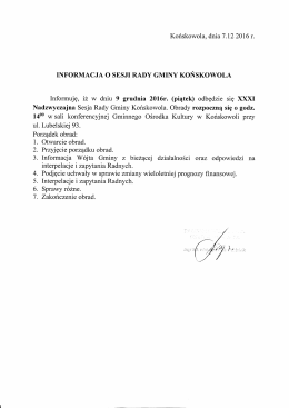INFORMACJA O SESJI RADY GMINY KONSKOWOLA