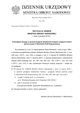 DECYZJA Nr 328/MON MINISTRA OBRONY NARODOWEJ z dnia 2