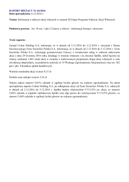 Informacja o nabyciu akcji własnych w ramach III Etapu