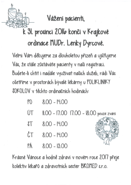 Ukončení provozu ordinace MUDr. Lenky Dyrcové