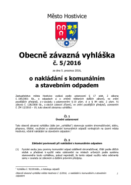 Obecně závazná vyhláška č. 5/2016 o nakládání s
