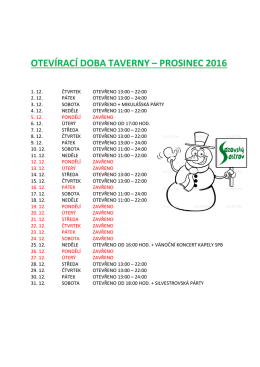 OTEVÍRACÍ DOBA TAVERNY – PROSINEC 2016