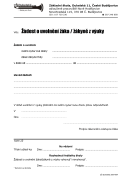 Žádost o uvolnění žáka z výuky - ZŠ Nové Hodějovice Odloučené