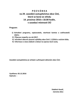 POZV Á NKA na 29. zasedání zastupitelstva obce Ústí, které se koná