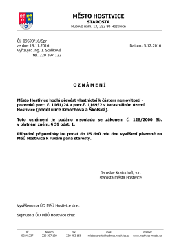 Zveřejnění záměru převést vlastnictví k částem pozemků