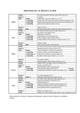 Kompletní jídelní lístek 5. 12. – 9. 12. 2016 ke stažení