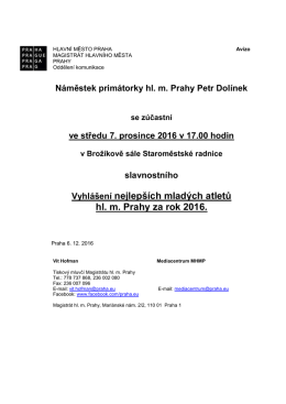 Vyhlášení nejlepších mladých atletů hl. m. Prahy za rok 2016