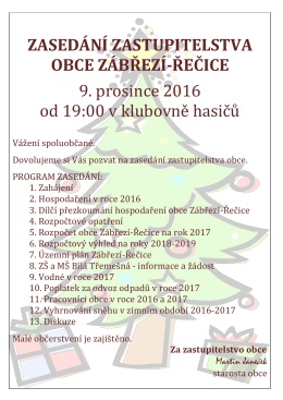 zasedání OZ 9.12.2016 - Zábřezí