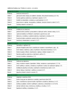 OBĚDOV&Eacute; MENU NA T&Yacute;DEN 5.12.2016 - 9.12.2016