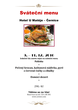 Sv&aacute;tečn&iacute; menu - Hotel &bdquo;U Matěje&rdquo; Černice