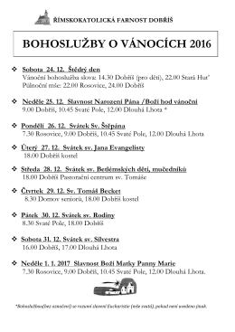 Bohoslužby o Vánocích 2016. - Římskokatolická farnost Dobříš