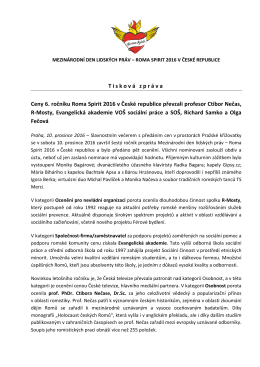 Tisková zpráva Ceny 6. ročníku Roma Spirit 2016 v České republice