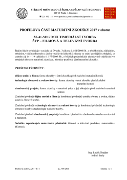 PROFILOVÁ ČÁST MATURITNÍ ZKOUŠKY 2017 v oboru: 82-41