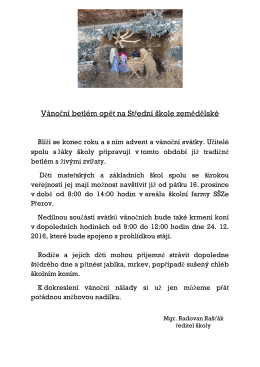 Vánoční betlém opět na Střední škole zemědělské