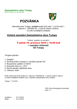 Pozvánka na veřejné zasedání ZO pátek 16.12.2016