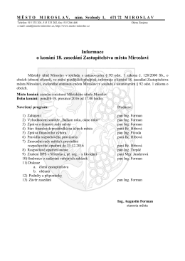 Informace o konání 18. zasedání Zastupitelstva města Miroslavi