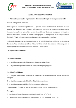 FORMATION DES FORMATEURS - Universit&eacute; des Fr&egrave;re Mentouri
