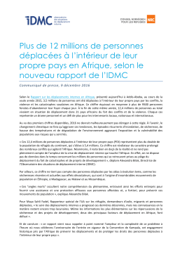 Plus de 12 millions de personnes déplacées à l`intérieur de leur
