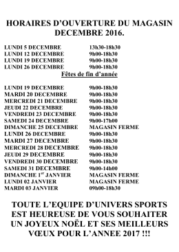 Horaires de fin d ann&eacute;e 2016 Pdf