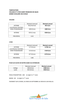Nos Tarifs 2017/2018 - Saint François de sales