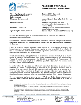 POSSIBILITÉ D`EMPLOI AU GOUVERNEMENT DU NUNAVUT