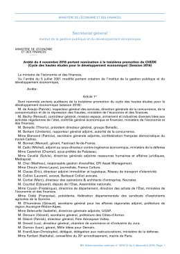Arrêté du 4 novembre 2016 portant nomination à la treizième