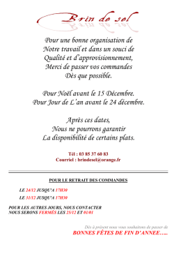 Pour une bonne organisation de Notre travail et dans un souci de
