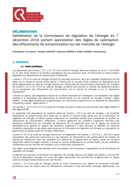 Délibération de la CRE du 7 décembre 2016 portant approbation