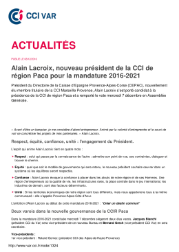 Alain Lacroix, nouveau président de la CCI de région