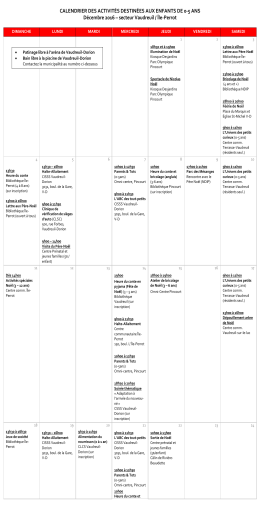 CALENDRIER DES ACTIVITÉS DESTINÉES AUX ENFANTS DE 0