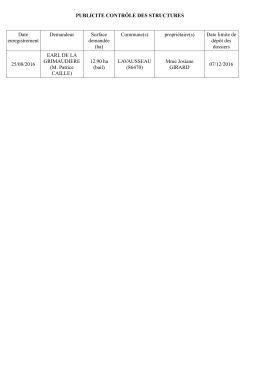 PUBLICITE CONTRÔLE DES STRUCTURES Date enregistrement