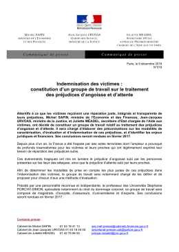 Indemnisation des victimes : constitution d`un groupe de travail sur