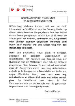 inform&eacute;iert de Sch&agrave;fferoot vun der Gemeng Feelen op