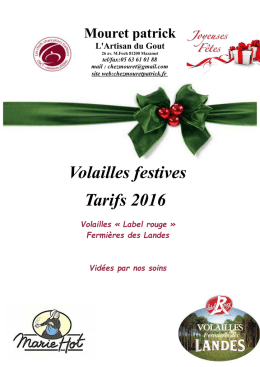 Tarifs 2016 Volailles festives