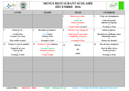 MENUS RESTAURANT SCOLAIRE DÉCEMBRE 2016